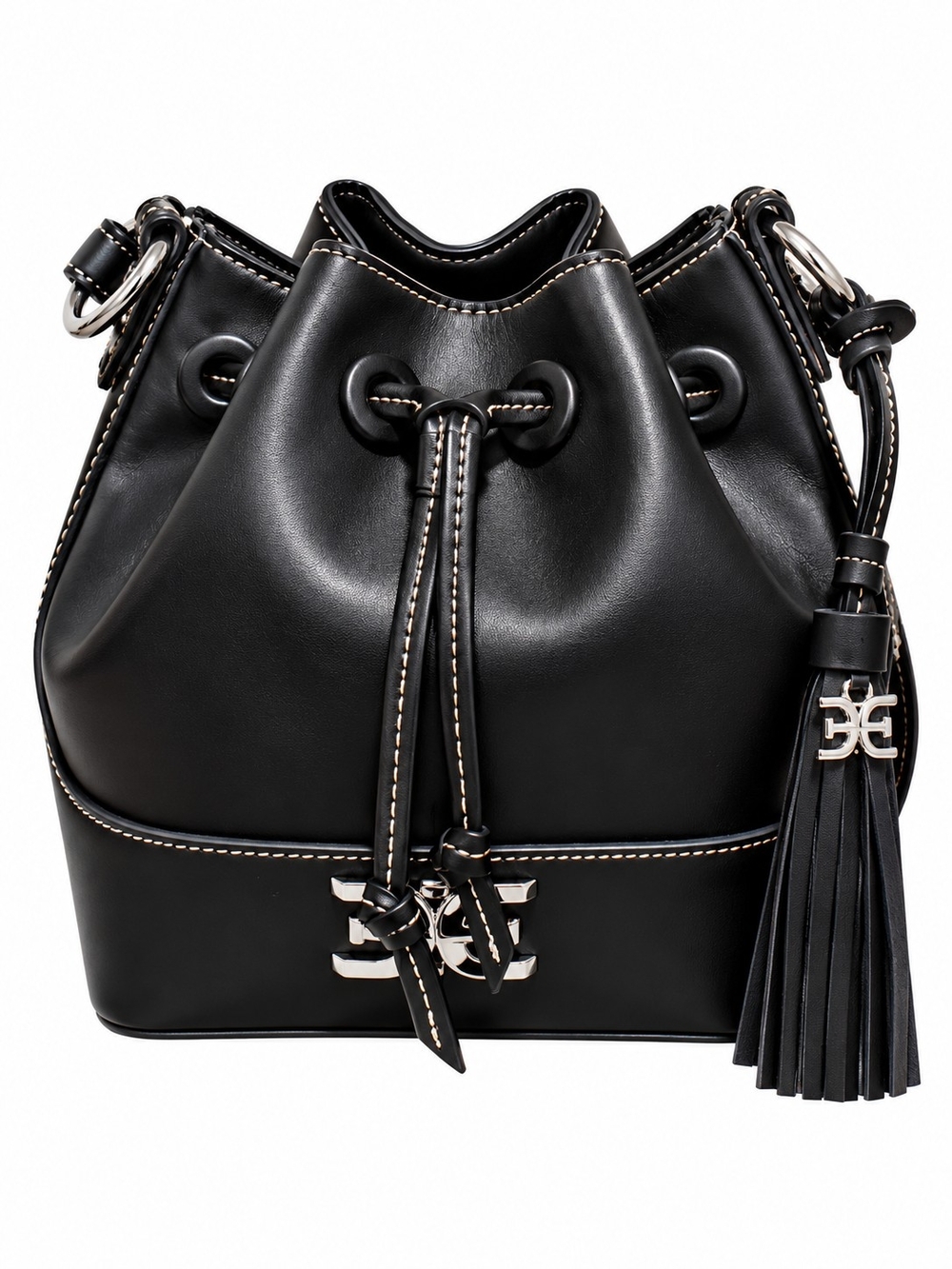 Sam Edelman Black Drawstring Bucket Bag with Tassel